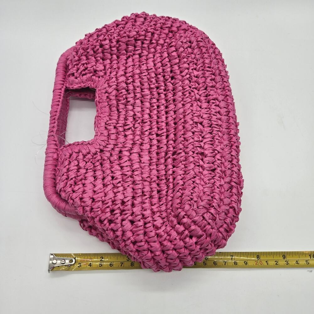 Hot Pink Woven Raffia Handbag Cross Body Chain NEW 12x7" Tropical Resort Coquett - Picture 9 of 9